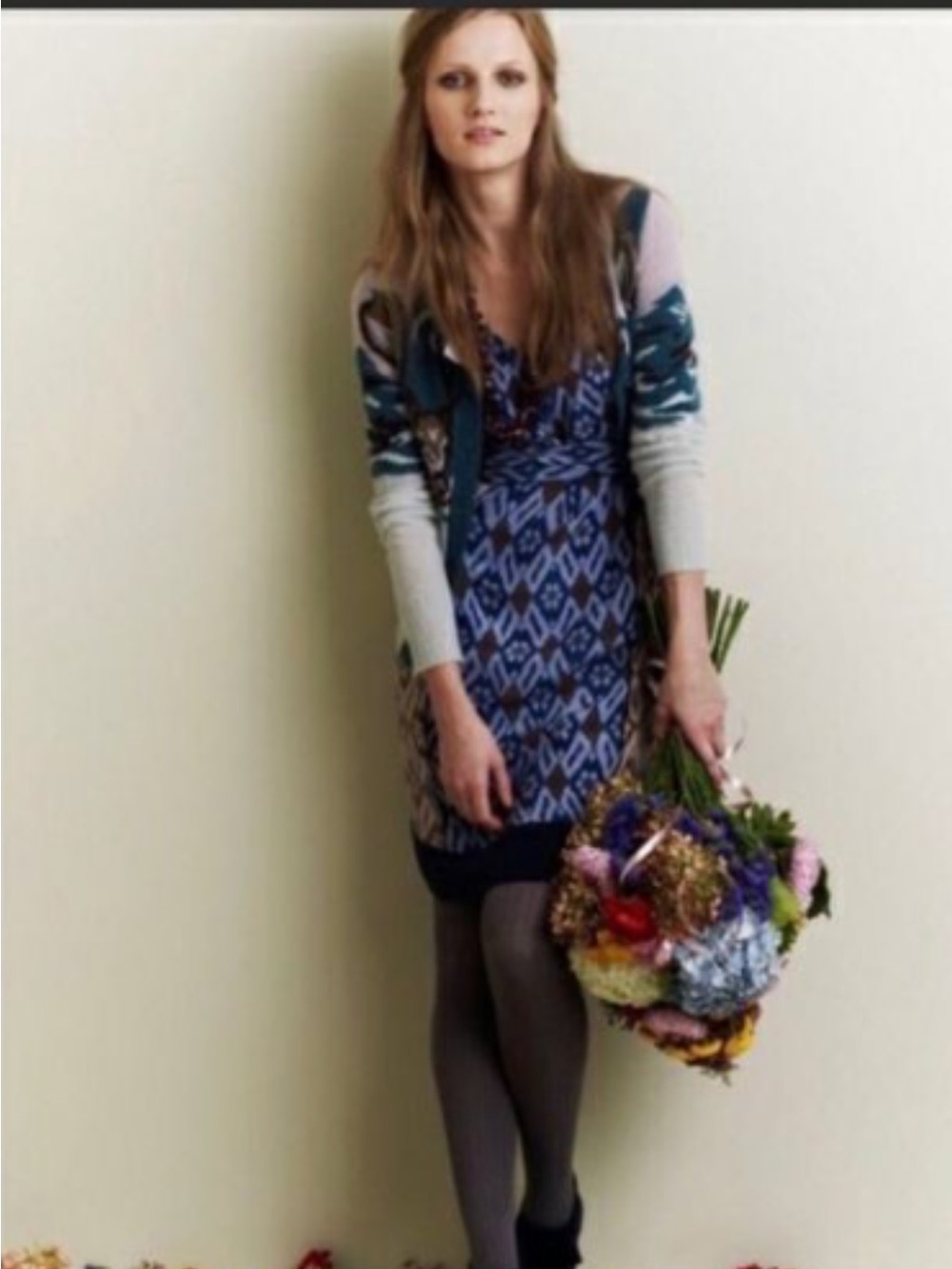 Anthropologie Coquille Silk Bohemian Ikat Print Dress